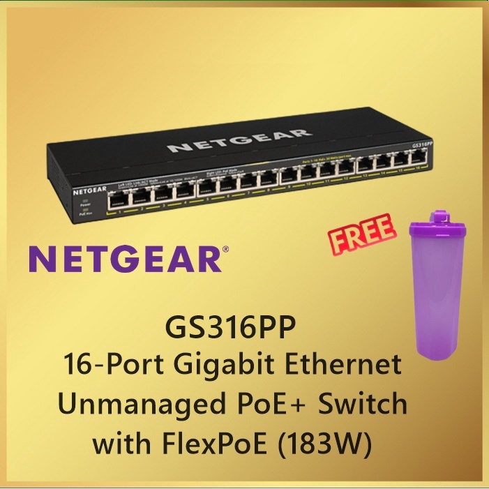 Netgear GS316PP 16 Port Gigabit Unmanaged High Power PoE + Switch