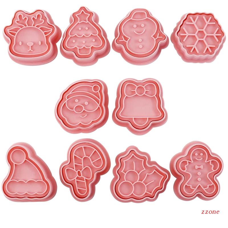 Zzz 10pcs / Set Cetakan Biskuit / Cookies Bentuk Kartun Natal 3D Untuk Aksesoris DIY