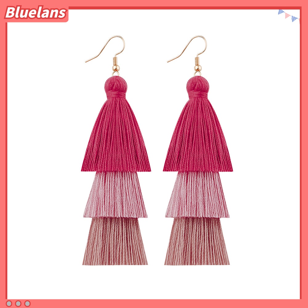 Anting Kait Gantung Wanita Model Rumbai Panjang Multilayer Gaya Bohemian Untuk Hadiah