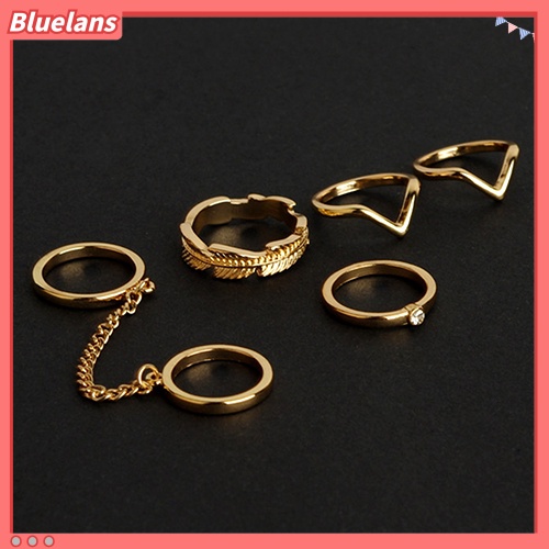 Bluelans 6Pcs Urban Rhinestone Above Knuckle Stacking Band Mid Rings Jewelry