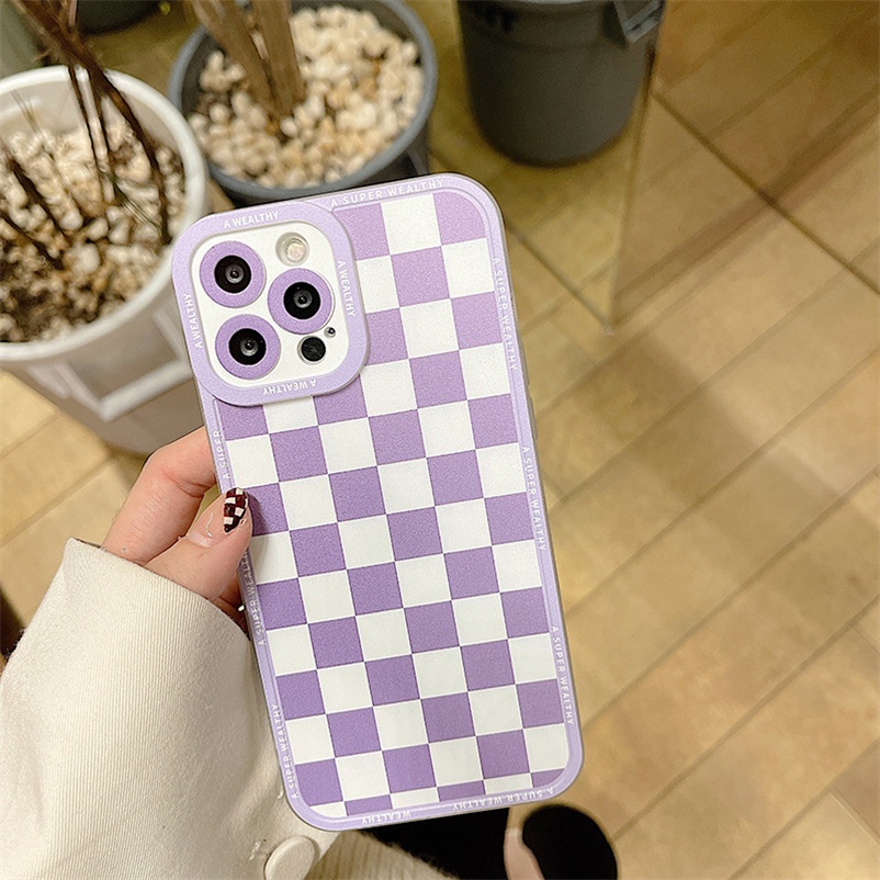 Soft Case Casing Compatible for iPhone 14 13 12 11 Pro Max X Xr Xs Max iPhone 7 8 6 6s Plus Square Lattice Transparent Silicone Phone Case Soft TPU Silicone Shockproof Phone Case Cover