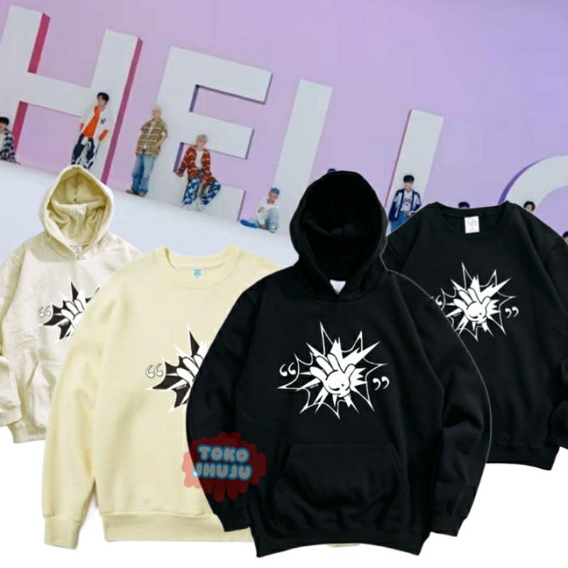 Sweater Hoodie Wanita Pria Kpop Haruto HELLO Gambar Besar Depan