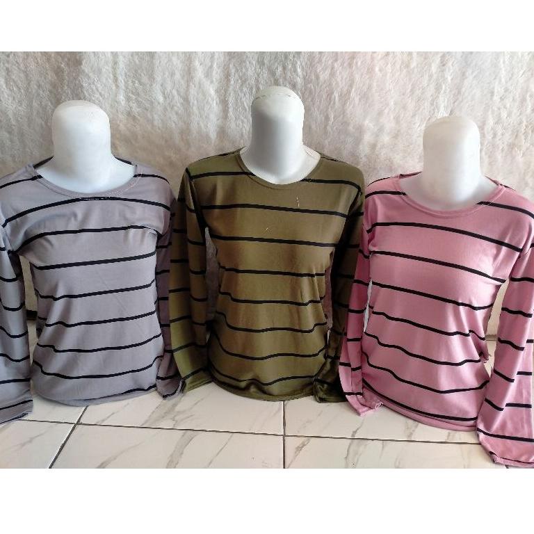 "TPT.18Oc22g" Kaos Salur Wanita Lengan Panjang Size L Standart
