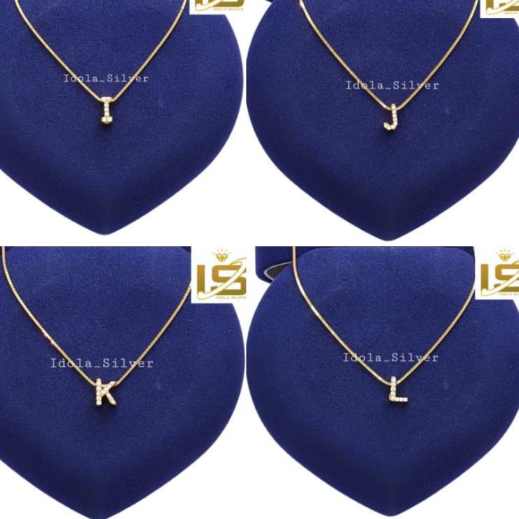 Recomended KALUNG PERAK ASLI SILVER WANITA 925 LAPIS EMAS MODEL LIONTIN HURUF INISIAL ALFABET LIONTI