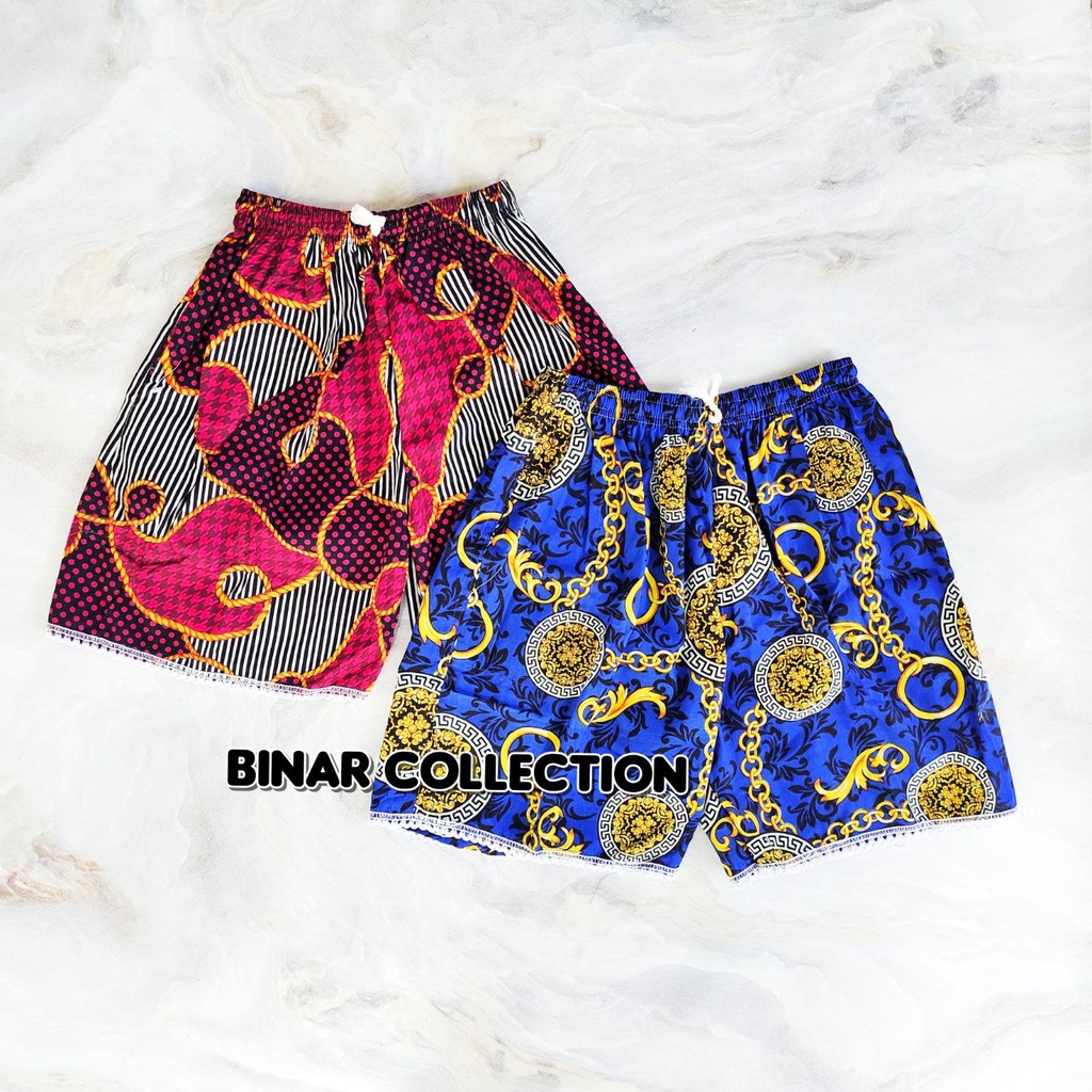 EN 36- Celana hotpant Batik cewek kolor katun renda Wanita pendek XL 3L Kolor Ibu Jumbo katun motif murah harian santai