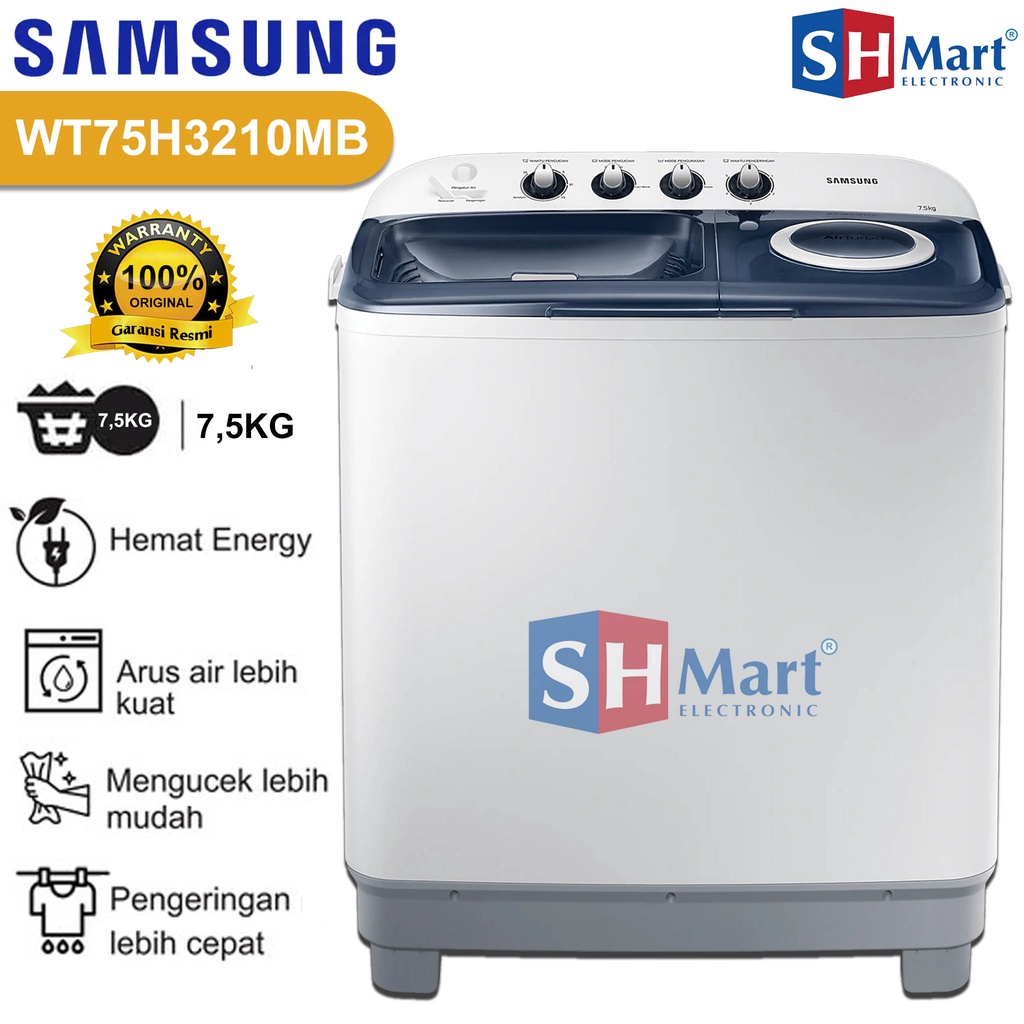 MESIN CUCI 2 TABUNG 7,5 KG SAMSUNG WT75H3210MB FREE PASANG ( MEDAN )