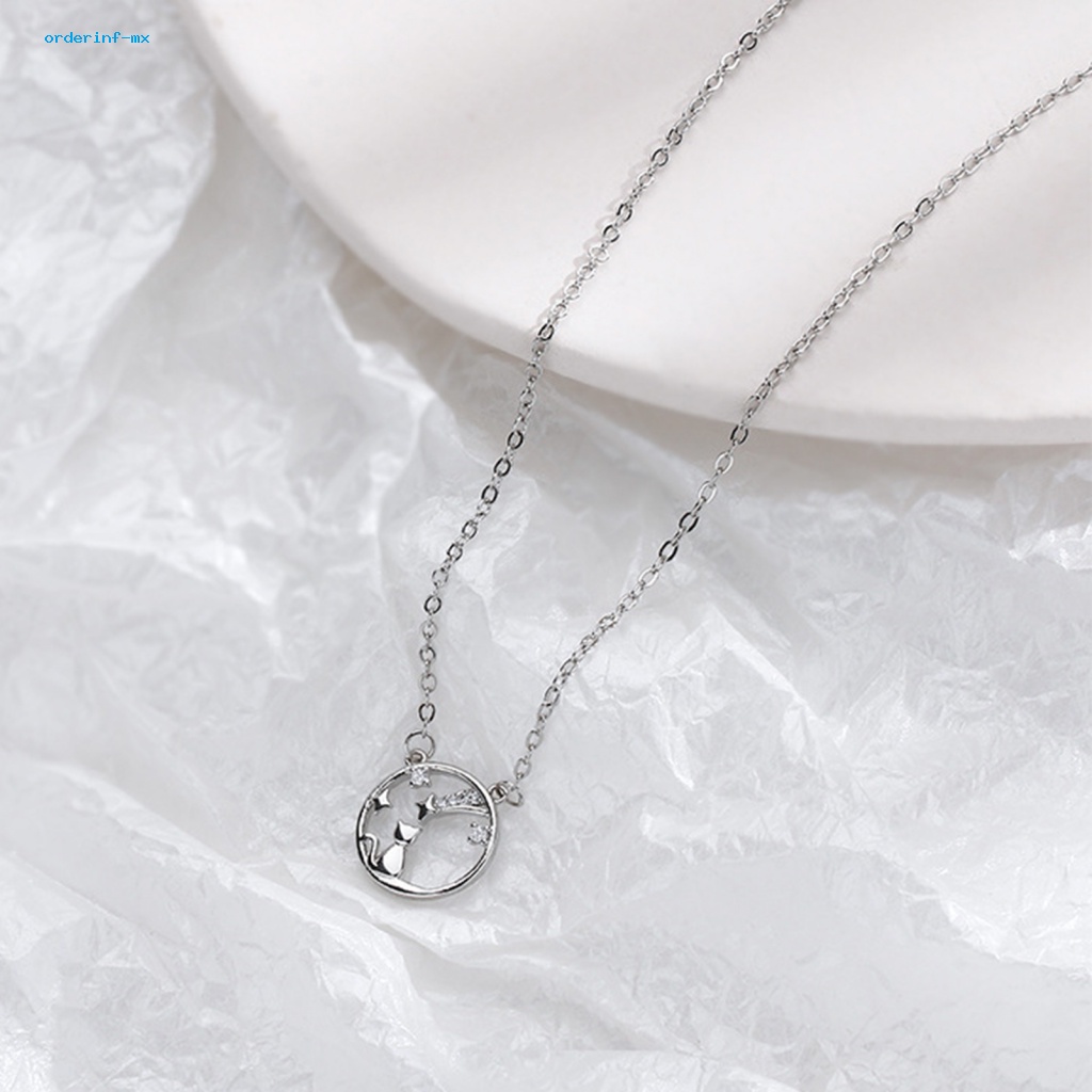 Kalung Rantai Klavikula Hias Liontin Bintang Kucing Aksen Berlian Imitasi Untuk Wanita