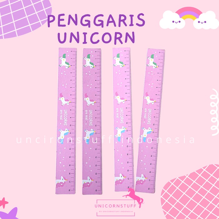 Penggaris Unicorn Magnet Sekolah Anak Perempuan Pony Pink