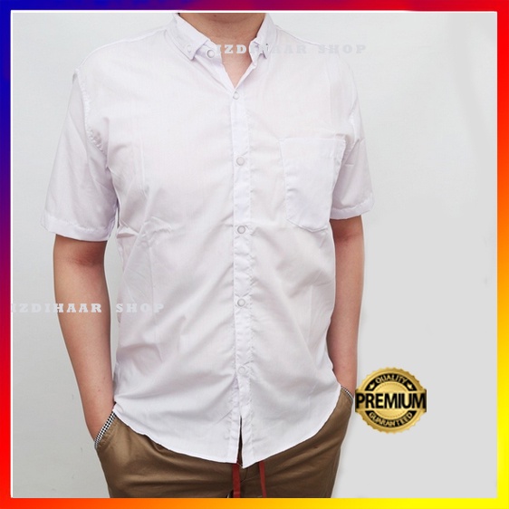 Kemeja Polos Lengan Pendek / Kemeja Pria Lengan Pendek Casual Putih Polos Jumbo XXXL