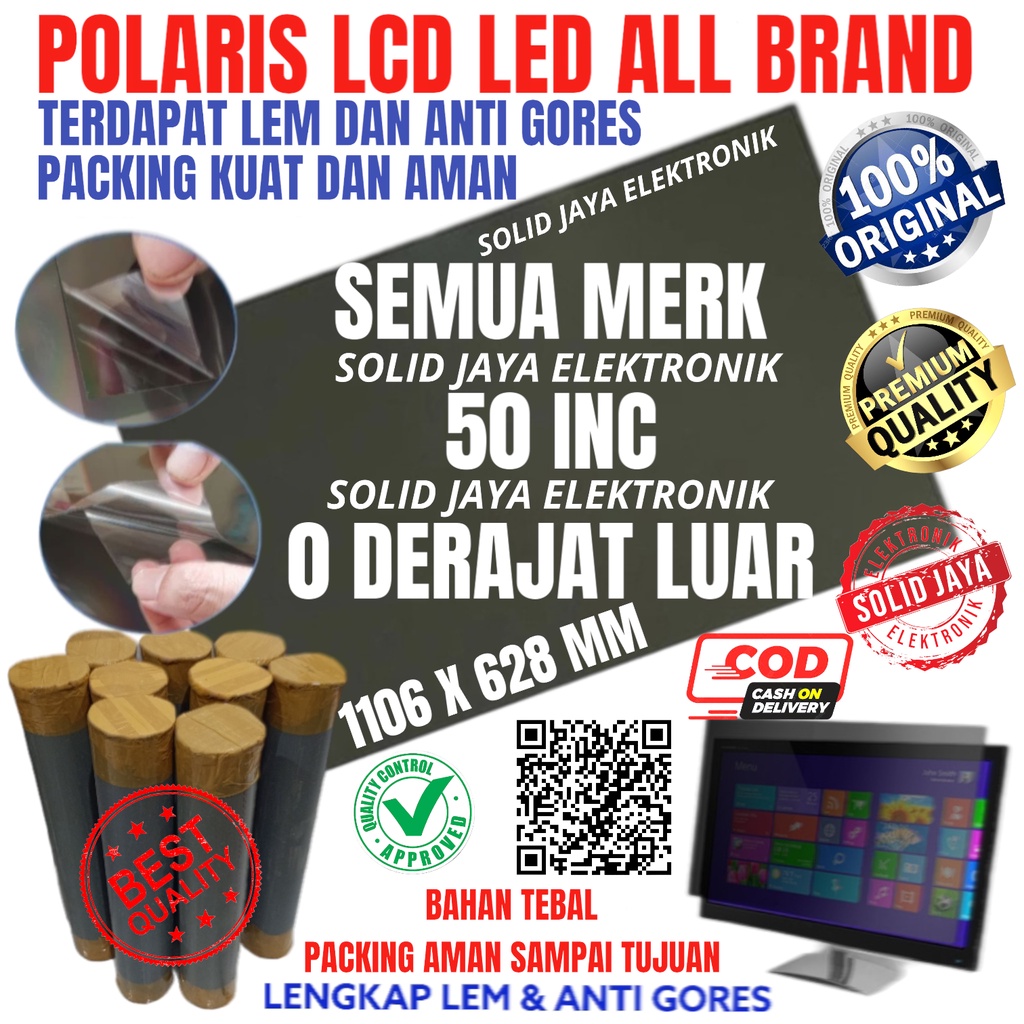 POLARIS TV LCD LED 50 INC 0 DERAJAT LUAR POLARIZER POLARISER POLARIZ POLARISER 50INCH 50INC 50IN 50&quot; 0 DERAJAD DRAJAT DRAJAT LAPISAN LUAR POLARIZED LAPISAN LCD LED DEPAN LUAR 50 INCH IN POLARISER SEMUA MERK ALL BRAND TEBAL ASLI ORI ORIGINAL