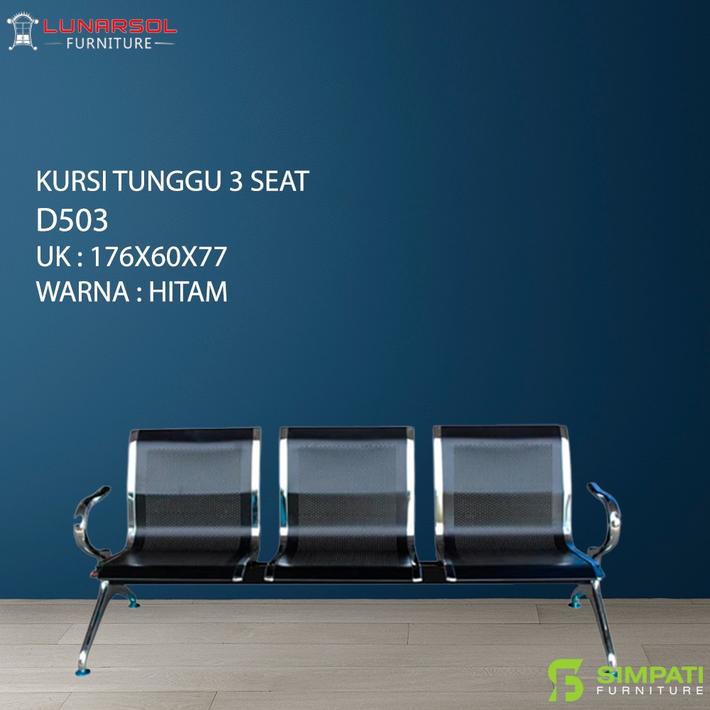 Kursi Tunggu 3 Seat Lunar D503 Hitam