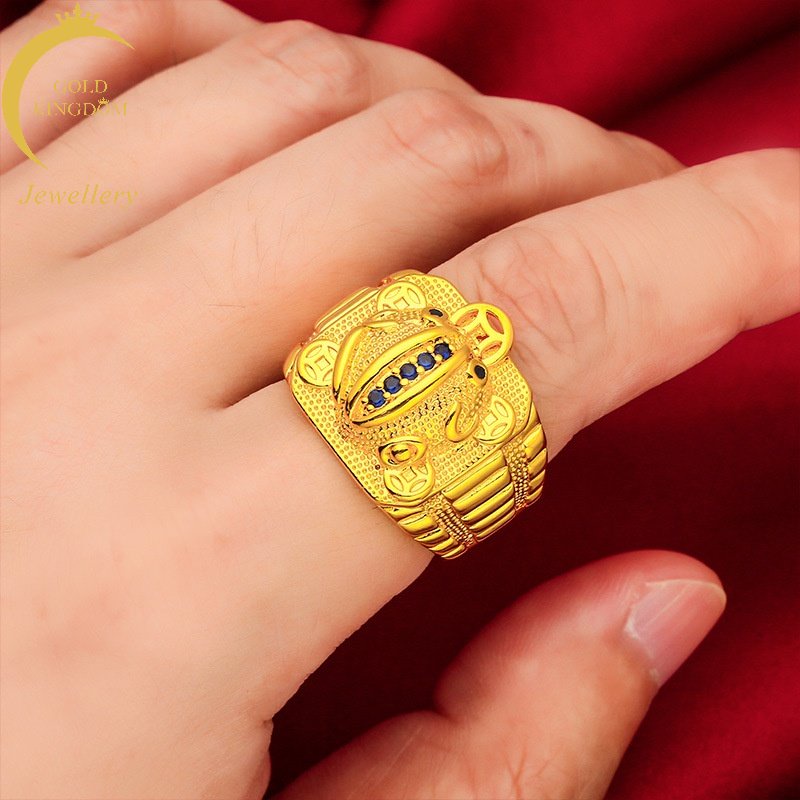 Goldkingdom Perhiasan Fashion Emas Asli Kadar 375 Bangkok Aksesoris Ready Stock Pria Berani Kaya Cincin Bisa Atur Cincin Besar