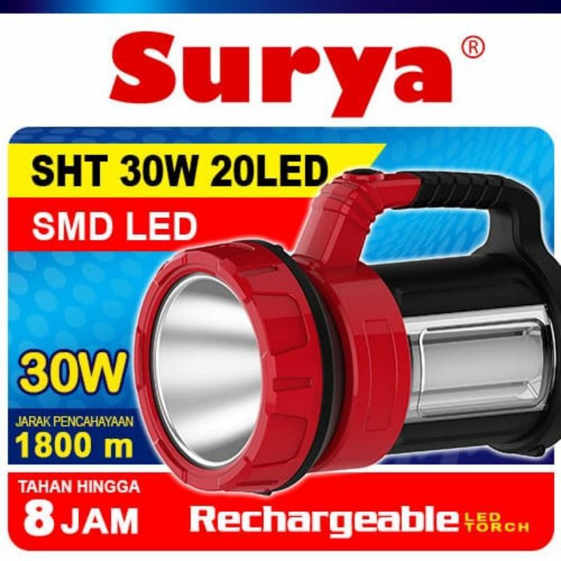 Surya senter LED jumbo SHT 30w 20led / lampu senter  emergency rechargeable
