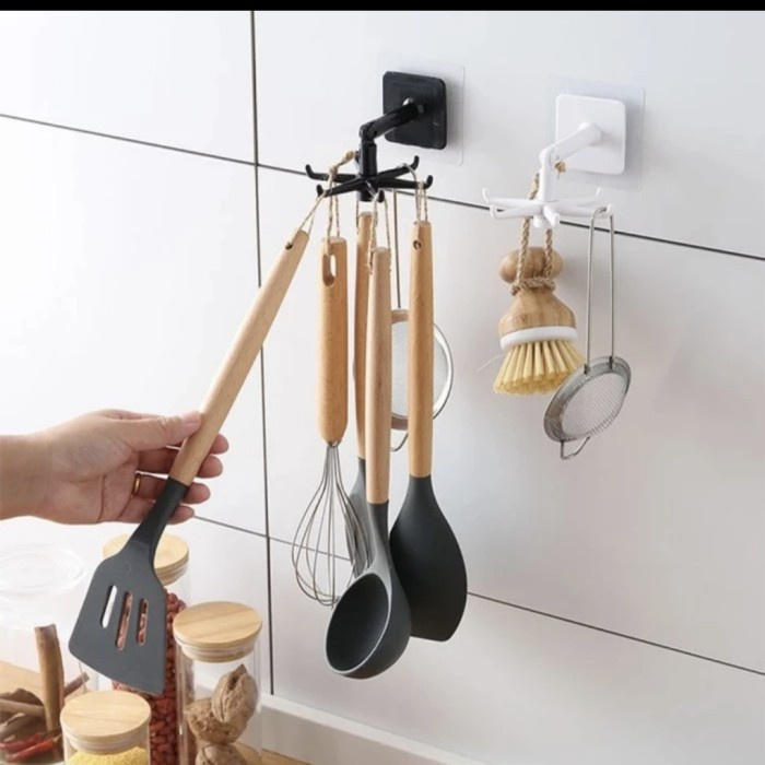 HOOK 6 TEMPEL Putar 360° Gantungan Hanger Spatula Dapur Toilet Kamar