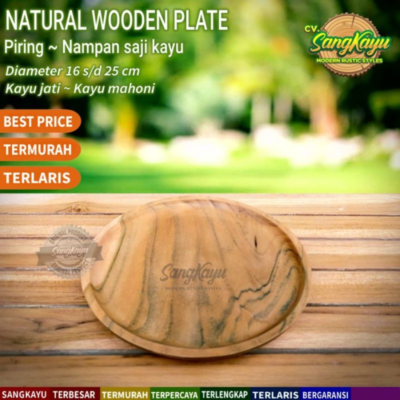 Piring kayu wooden plate slim nampan saji nampan kayu bulat tray kayu