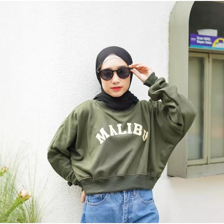 SWEEPER - TERLARIS BASIC SWEATER ARMY MALIBU  PRIA &amp; WANITA M-XL BAHAN FLEECE