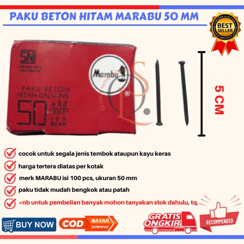 Paku Beton Hitam Marabu 50mm / Paku Beton Tembok 5 cm /ktk Paku Beton Kayu Tembok Marabu