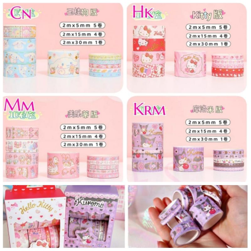 

CL Set washi tape isi 10pc Hello Kitty Melody Korumi Cinamoroll