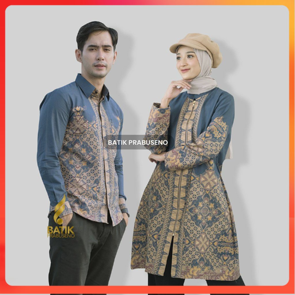 Batik ZAZA Couple Hem Baju Kemeja Batik Pria Wanita Lengan Panjang Slim Fit Original Prabuseno Cewek