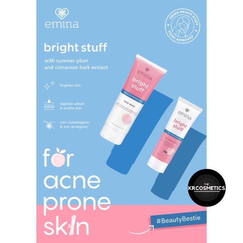 EMINA Bright Stuff for Acne Prone Skin Moisturizing Cream Face Wash 50 100 ml