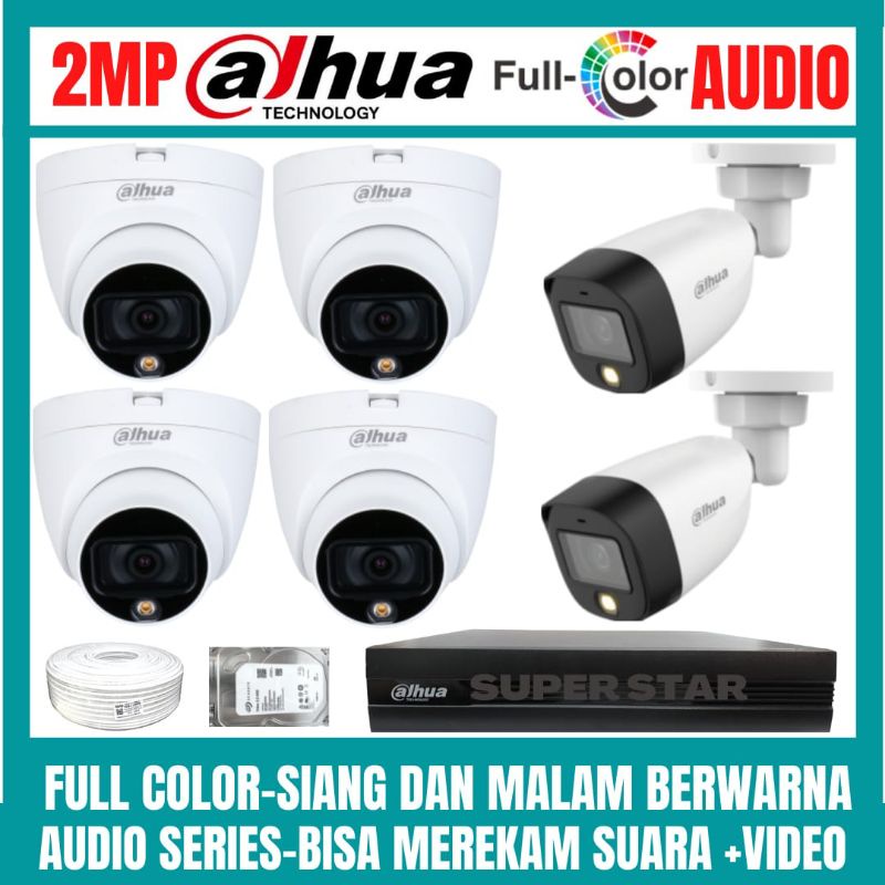 PAKET CCTV DAHUA FULL COLOR 2MP 8 CHANNEL 6 KAMERA AUDIO COLORVU