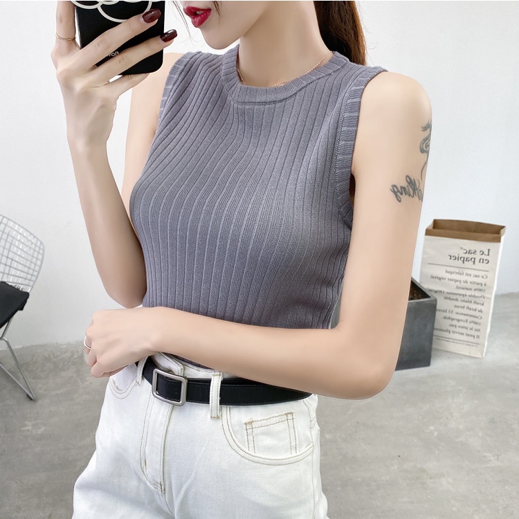 My Bra Baju Tanpa Lengan Wanita / Atasan Kaos Musim Panas Rajutan Slim Fit BR-051
