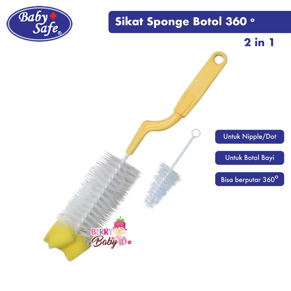 Baby Safe Rotated Bottle Brush With Sponge Sikat Botol Susu Bayi Berry Mart