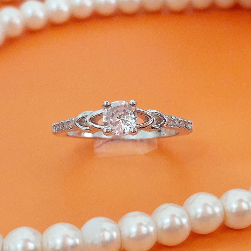 Cincin Titanium Wanita Anti Karat Lapis Emas Putih Silver Permata Zircon Asli Perhiasan Cincin Xupin