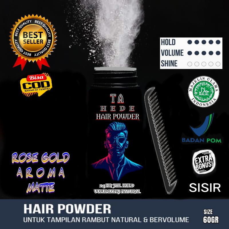 HAIR POWDER TAHEDE PREMIUM + Gratis Sisir [HAIR STYLING]