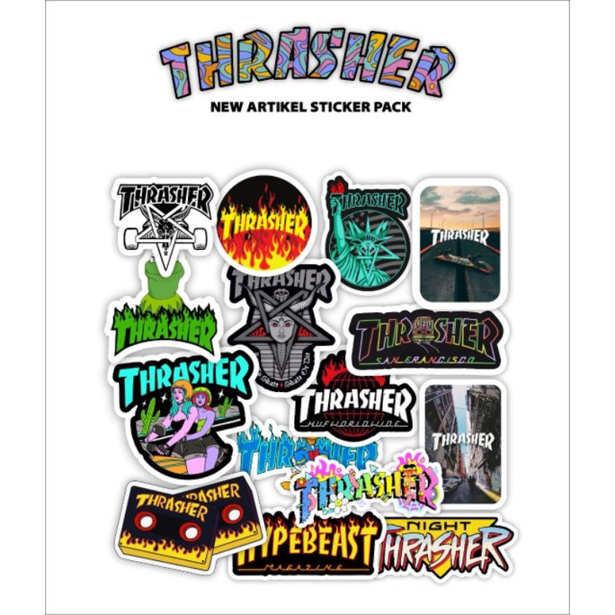 

Stiker Stiker Paket Sticker THRASHER Isi 15 Pcs Bahan Graftac Vinil Waterproof