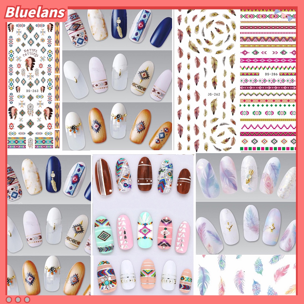 Bluelans Stiker Kuku Motif Bunga / Bulu / Kupu-Kupu / Tulisan Untuk Nail Art / Manicure DIY