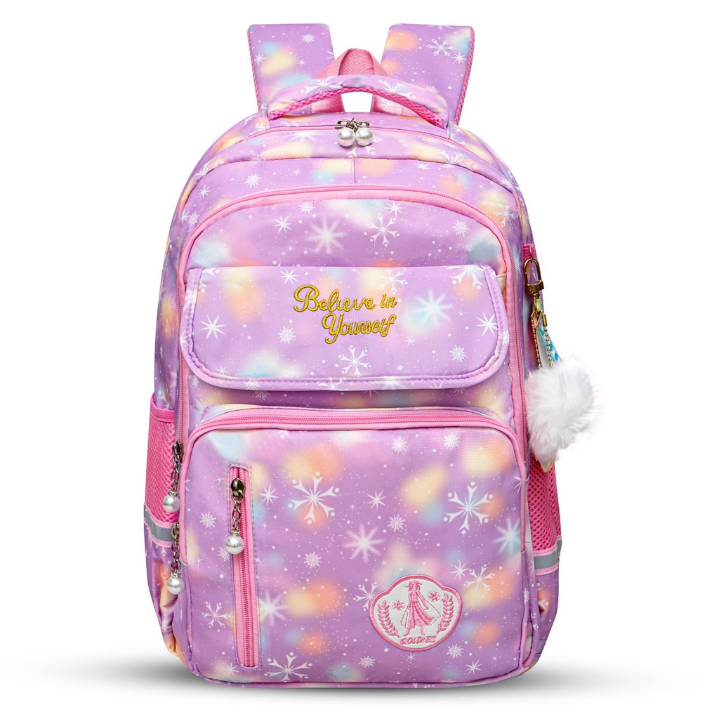 Tas Ransel Sekolah Anak Perempuan Tas Laptop 14 inch SD SMP Import - Goldiesbags-Ungu Ornate 1023