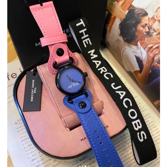 Jam Tangan Wanita Marc Jacobs MJ0120179292 The Cuff Watch Ladies Blue Dial Dual Tone Leather Strap