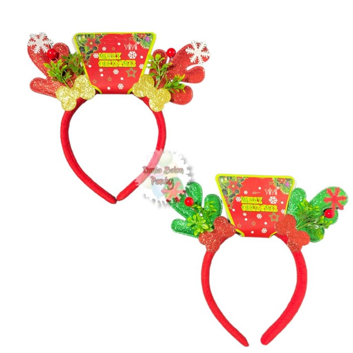 6131-13 Bando Natal Tanduk Pita Glitter / Head Band Merry Christmas - hijau glitter