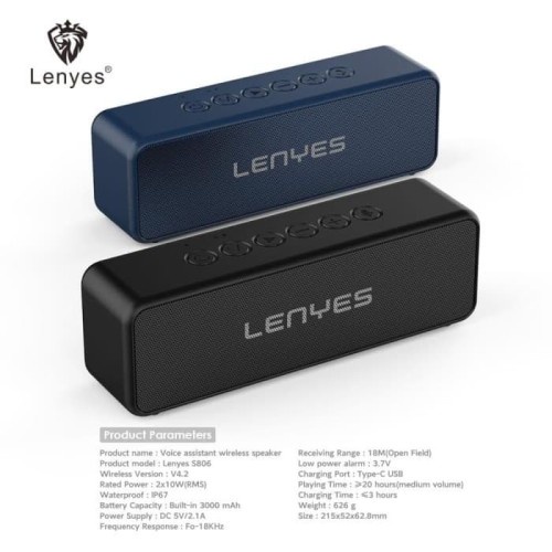 LENYES ORIGINAL S806 TWS Speaker Bluetooth Waterproof Anti Air / Anti Banting 1 Hp Connect 2 Speaker