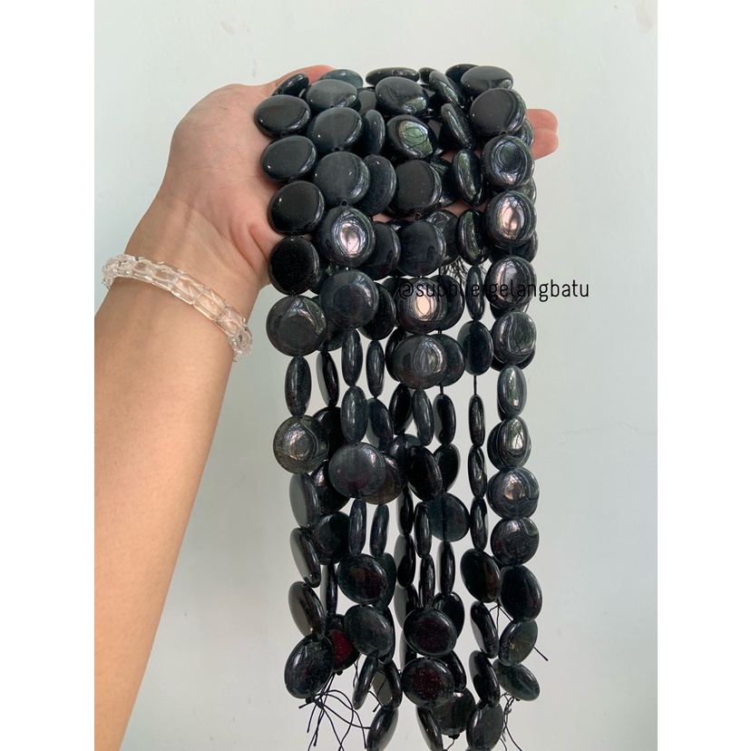 Batu BLACK ONYX bulat 25mm aksesoris bahan gelang kalung GIOK HITAM