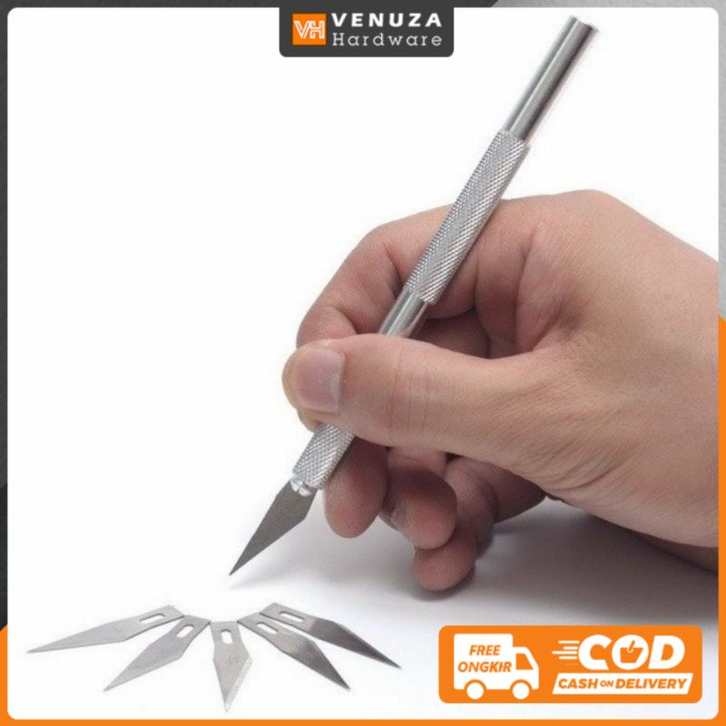 

KNIFEZER Pisau Ukir Seni Hobby Crafting Art Knife Metal Handle with 5 PCS Blade