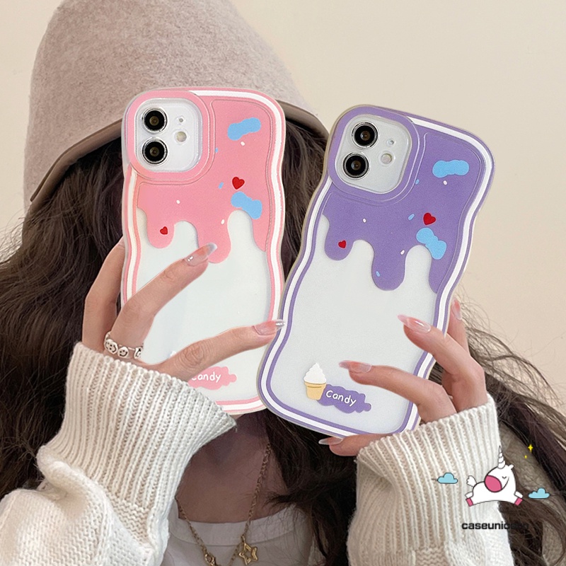Untuk Realme C33 C55 C53 C30 C12 C25 C35 C21Y C25Y C11 C25s 10 8i C15 C3 9 Pro+5 6i 5i 8 Pro 9 9i 7 7i C1 C20 C20A Lembut TPU Lucu Ins Permen Pink Ungu Cream Es Case Pinggiran Bergelombang Cream