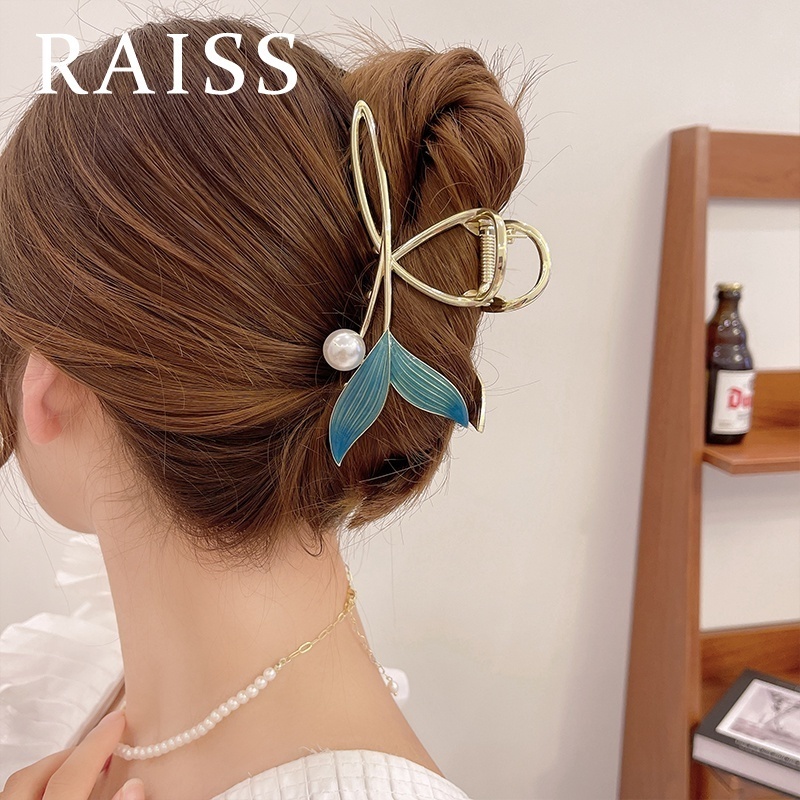Aksesoris Jepit Rambut Ekstensi Model Ekor Ikan Aksen Mutiara Warna Biru Laut Untuk Wanita
