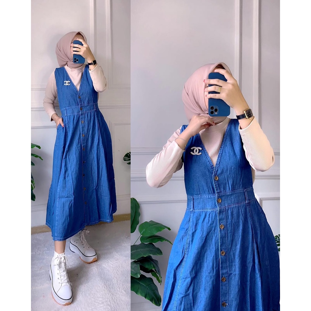 Parisdivarious Tifan Overall Bahan Denim Kombinasi Knit Ld 110 Cm Fit XXL