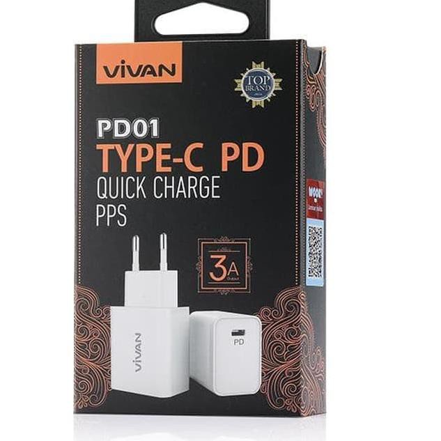 PROMO BATOK ADAPTOR Vivan PD01 Type-C PD Quick Charger 3A Output Charger / VIVAN CHARGER POWER DELIVERY TYPE C PD01 WITH FAST CHARGING