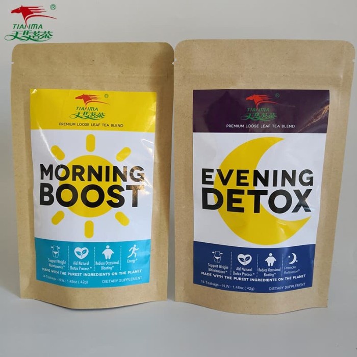 

ORIGINAL MURAH Morning Boost Tea & Evening Detox Tea, Herbal Teatox 1 set 14days