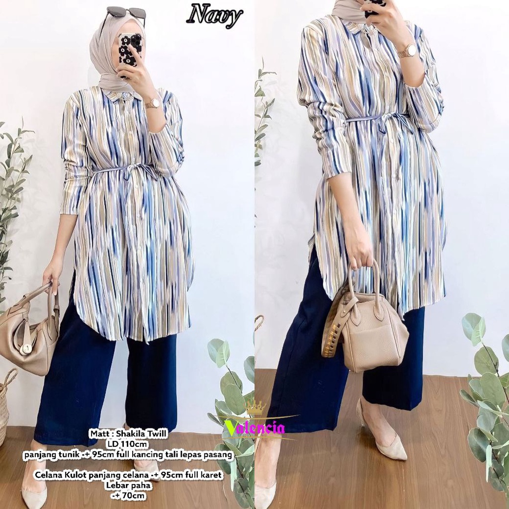 Areeta Set - One Set Wanita Kemeja Pelangi Shakila Twill Premium Setelan Baju Lengan 7/8 Set Celana Kulot Panjang Kekinian LD 110 cm