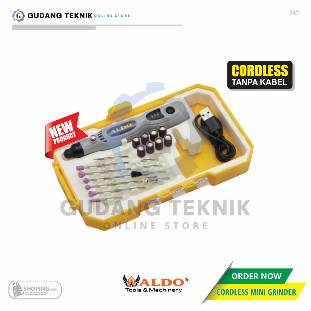 Cordless Gerinda Mini 3.6V ALDO 245 / Mini Grinder Bor Cun ALDO 245 - Die Grinder Mini Tanpa Kabel ALDO 245