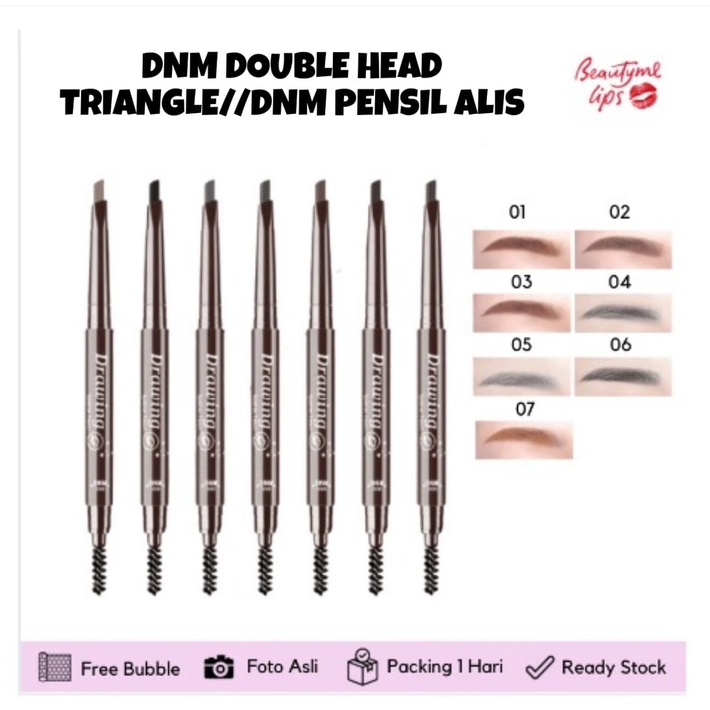 DNM Double Head Triangle Alis Pensil Alis Tahan Lama Alat Makeup Multi Fungsi