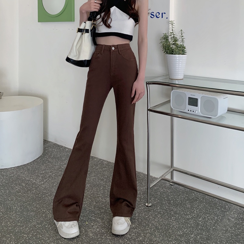 New coklat high waist cutbray celana jeans panjang wanita