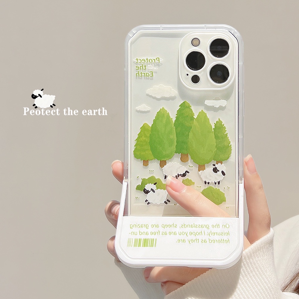 Case Pelindung Bahan Silikon Motif Hutan Domba Dengan Stand Holder Untuk Iphone 14 7 8 Se 2020 7 + 8PLUS XS XR 11 12 13 PRO MAX