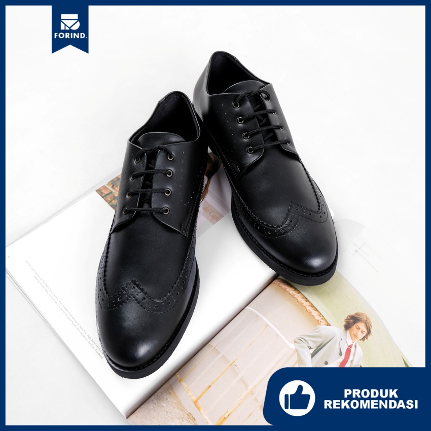 Legacy Black | Sepatu Pantofel Hitam Pria Casual Kerja Cowok Oxford Longwing Wingtip Pantofel Laki | Lvnatica x FORIND