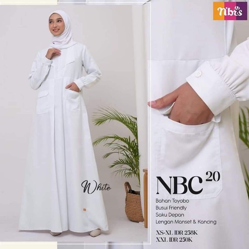 Nibras gamis NBC 020 WHITE SIZE LENGKAP/ gamis putih nibras. gamis ihrom / gamis rahnem diskon murah