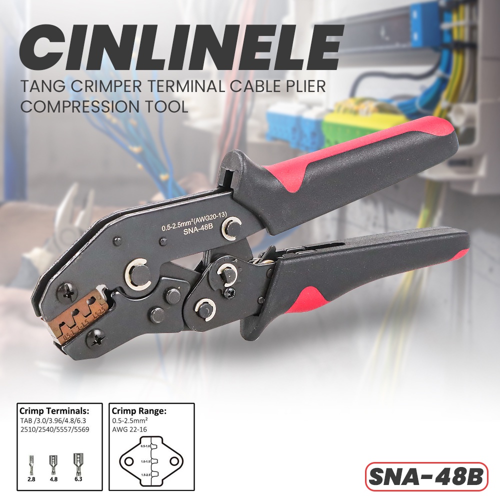 Tang Crimper Terminal Cable Plier Compression Tool - SNA-48B - Black